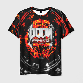 Мужская футболка 3D с принтом DOOM ETERNAL в Петрозаводске, 100% полиэфир | прямой крой, круглый вырез горловины, длина до линии бедер | Тематика изображения на принте: doom | doom eternal | game | дум