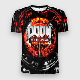 Мужская футболка 3D спортивная с принтом DOOM ETERNAL в Курске, 100% полиэстер с улучшенными характеристиками | приталенный силуэт, круглая горловина, широкие плечи, сужается к линии бедра | Тематика изображения на принте: doom | doom eternal | game | дум