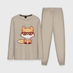Мужская пижама с лонгсливом хлопок с принтом Лисенок в очках в Кировске,  |  | fox | лис | лиса | лисенок | милая | пушистик | рыжая