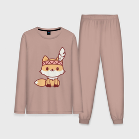 Мужская пижама с лонгсливом хлопок с принтом Лисенок индеец в Петрозаводске,  |  | fox | лис | лиса | лисенок | лисица | милая | пушистик | рыжая