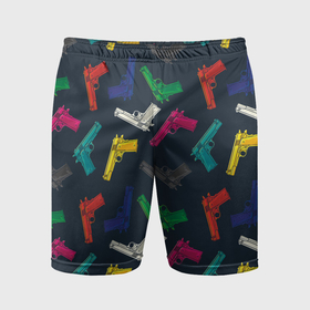 Мужские шорты спортивные с принтом Разноцветные пистолеты в Тюмени,  |  | Тематика изображения на принте: 