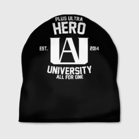 Шапка 3D с принтом My Hero Academia белый лого в Курске, 100% полиэстер | универсальный размер, печать по всей поверхности изделия | all might | bakugou | boku no hero academia | heroes | katsuki | my hero academia | plus ultra | всемогущий | герои | моя геройская академия | плюс ультра