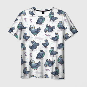 Мужская футболка 3D с принтом Голуби в Кировске, 100% полиэфир | прямой крой, круглый вырез горловины, длина до линии бедер | голуби | голубьнаташа | голубьсоциопат | пернатый | почтовый | птицы | червячок | черяки