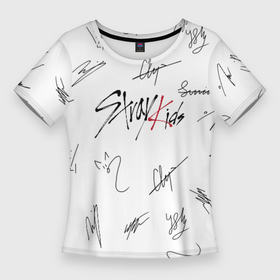 Женская футболка 3D Slim с принтом Stray kids автографы в Новосибирске,  |  | бан чан | ли ноу | стрей кидс | стрэй кидс. | сынмин | уджин | феликс | хан | хёнджин | чанбин