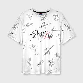 Женская футболка oversize 3D с принтом Stray kids автографы в Тюмени,  |  | бан чан | ли ноу | стрей кидс | стрэй кидс. | сынмин | уджин | феликс | хан | хёнджин | чанбин