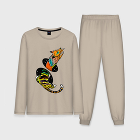 Мужская пижама с лонгсливом хлопок с принтом Лиса и тигр   телепорт в Петрозаводске,  |  | fox | foxy | звезды | космос | лиса | лиса в космосе | лисичка | полосатый | прыжок | рыжая | телепорт | тигр