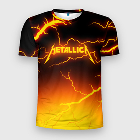 Мужская футболка 3D Slim с принтом Metallica в Санкт-Петербурге, 100% полиэстер с улучшенными характеристиками | приталенный силуэт, круглая горловина, широкие плечи, сужается к линии бедра | Тематика изображения на принте: metallica | металлика
