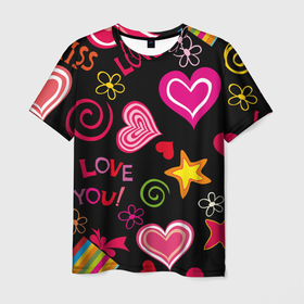 Мужская футболка 3D с принтом Любовь на века в Санкт-Петербурге, 100% полиэфир | прямой крой, круглый вырез горловины, длина до линии бедер | влюбленные | любовь | надпись | сердца