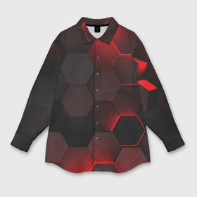 Мужская рубашка oversize 3D с принтом Красные абстрактные плиты в Тюмени,  |  | 3d | 3д | абстракция | квадраты | неон | плитки | плиты | свет | свечение | текстура