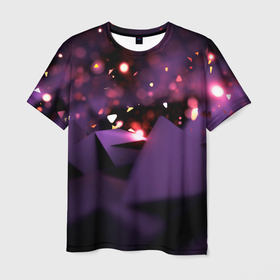 Мужская футболка 3D с принтом Фиолетовая абстракция с блестками в Санкт-Петербурге, 100% полиэфир | прямой крой, круглый вырез горловины, длина до линии бедер | Тематика изображения на принте: 