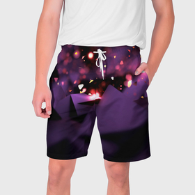 Мужские шорты 3D с принтом Фиолетовая абстракция с блестками в Санкт-Петербурге,  полиэстер 100% | прямой крой, два кармана без застежек по бокам. Мягкая трикотажная резинка на поясе, внутри которой широкие завязки. Длина чуть выше колен | 