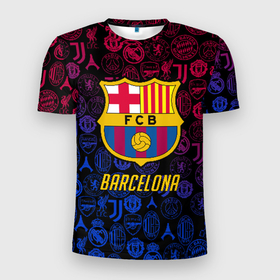 Мужская футболка 3D Slim с принтом FC Barcelona Barca Барселона , 100% полиэстер с улучшенными характеристиками | приталенный силуэт, круглая горловина, широкие плечи, сужается к линии бедра | barcelona | fc barca | барка | барселона