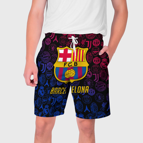 Мужские шорты 3D с принтом FC Barcelona Barca Барселона ,  полиэстер 100% | прямой крой, два кармана без застежек по бокам. Мягкая трикотажная резинка на поясе, внутри которой широкие завязки. Длина чуть выше колен | barcelona | fc barca | барка | барселона