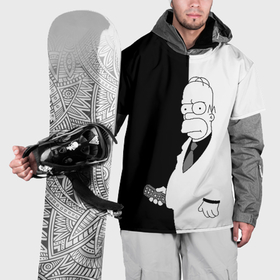 Накидка на куртку 3D с принтом Гомер Симпсон   в смокинге   black and white в Кировске, 100% полиэстер |  | homer simpson | simpsons | гомер симпсон | симпсоны