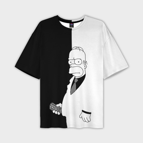Мужская футболка oversize 3D с принтом Гомер Симпсон   в смокинге   black and white ,  |  | homer simpson | simpsons | гомер симпсон | симпсоны