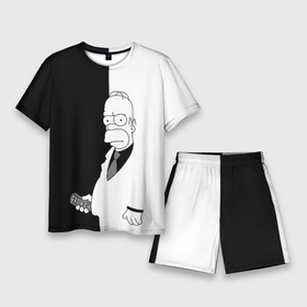 Мужской костюм с шортами 3D с принтом Гомер Симпсон   в смокинге   black and white в Белгороде,  |  | homer simpson | simpsons | гомер симпсон | симпсоны