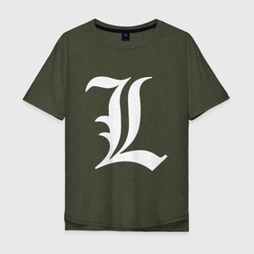 Мужская футболка хлопок Oversize с принтом L letter в Петрозаводске, 100% хлопок | свободный крой, круглый ворот, “спинка” длиннее передней части | death note | l | л | рюк