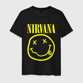 Светящаяся мужская футболка с принтом Nirvana Нирвана в Тюмени,  |  | Тематика изображения на принте: nirvana | smile | курт кобейн | нирвана | смайл