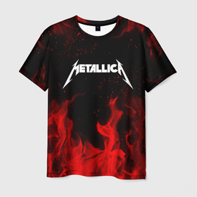 Мужская футболка 3D с принтом METALLICA (НА СПИНЕ) в Белгороде, 100% полиэфир | прямой крой, круглый вырез горловины, длина до линии бедер | fire | flame | metallica | металлика | огонь | пламя
