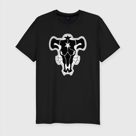 Мужская футболка премиум с принтом ЧЁРНЫЙ КЛЕВЕР в Новосибирске, 92% хлопок, 8% лайкра | приталенный силуэт, круглый вырез ворота, длина до линии бедра, короткий рукав | Тематика изображения на принте: asta | black bull | black clover | bull | clover | аста | бык | клевер | чёрный бык | чёрный клевер