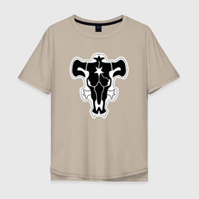 Мужская футболка хлопок Oversize с принтом ЧЁРНЫЙ КЛЕВЕР в Петрозаводске, 100% хлопок | свободный крой, круглый ворот, “спинка” длиннее передней части | asta | black bull | black clover | bull | clover | аста | бык | клевер | чёрный бык | чёрный клевер