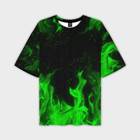 Мужская футболка oversize 3D с принтом Зелёный огонь green fire в Тюмени,  |  | Тематика изображения на принте: bright | fire | flame | heat | light | wildfire | искры | огненный | огонь | пламя | пожар
