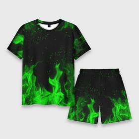 Мужской костюм с шортами 3D с принтом Зелёный огонь green fire в Белгороде,  |  | bright | fire | flame | heat | light | wildfire | искры | огненный | огонь | пламя | пожар