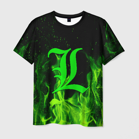 Мужская футболка 3D с принтом L letter flame в Белгороде, 100% полиэфир | прямой крой, круглый вырез горловины, длина до линии бедер | death note | l | л | рюк