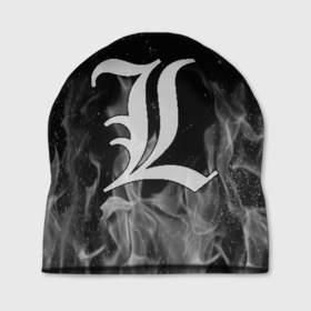 Шапка 3D с принтом L letter flame gray в Новосибирске, 100% полиэстер | универсальный размер, печать по всей поверхности изделия | death note | l | л | рюк