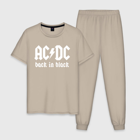 Мужская пижама хлопок с принтом AC/DC BACK IN BLACK в Петрозаводске, 100% хлопок | брюки и футболка прямого кроя, без карманов, на брюках мягкая резинка на поясе и по низу штанин
 | ac dc | acdc | ас дс | асдс