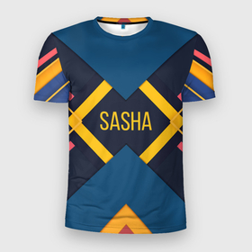 Мужская футболка 3D Slim с принтом Sasha в Новосибирске, 100% полиэстер с улучшенными характеристиками | приталенный силуэт, круглая горловина, широкие плечи, сужается к линии бедра | заказать имя | имена | именные футболки | имя | конструктор имён | меня зовут | редактировать имя | футболки с именами | футболки с текстом