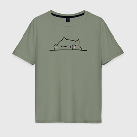 Мужская футболка хлопок Oversize с принтом Милый котик в Петрозаводске, 100% хлопок | свободный крой, круглый ворот, “спинка” длиннее передней части | кот | котенок | котик | милый котик | рисунок