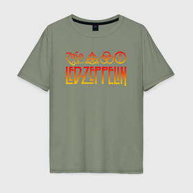 Мужская футболка хлопок Oversize с принтом Led Zeppelin в Екатеринбурге, 100% хлопок | свободный крой, круглый ворот, “спинка” длиннее передней части | led zeppelin | лед зеппелин
