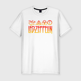 Мужская футболка хлопок Slim с принтом Led Zeppelin в Петрозаводске, 92% хлопок, 8% лайкра | приталенный силуэт, круглый вырез ворота, длина до линии бедра, короткий рукав | led zeppelin | лед зеппелин
