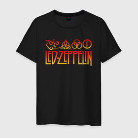 Мужская футболка хлопок с принтом Led Zeppelin в Петрозаводске, 100% хлопок | прямой крой, круглый вырез горловины, длина до линии бедер, слегка спущенное плечо. | led zeppelin | лед зеппелин
