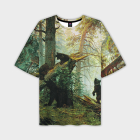 Мужская футболка oversize 3D с принтом Утро в сосновом лесу в Петрозаводске,  |  | живопись | искусство | картина | художники | шедевры