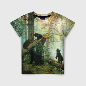 Детская футболка 3D с принтом Утро в сосновом лесу в Белгороде, 100% гипоаллергенный полиэфир | прямой крой, круглый вырез горловины, длина до линии бедер, чуть спущенное плечо, ткань немного тянется | живопись | искусство | картина | художники | шедевры