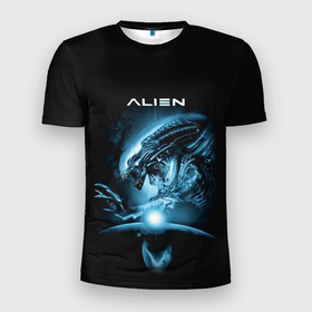 Мужская футболка 3D Slim с принтом Alien в Екатеринбурге, 100% полиэстер с улучшенными характеристиками | приталенный силуэт, круглая горловина, широкие плечи, сужается к линии бедра | Тематика изображения на принте: alien | aliens | art | vs | триллер | ужасы | фантастика | чужой