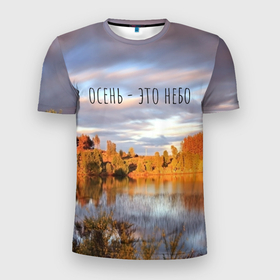 Мужская футболка 3D Slim с принтом Осень   это небо в Белгороде, 100% полиэстер с улучшенными характеристиками | приталенный силуэт, круглая горловина, широкие плечи, сужается к линии бедра | Тематика изображения на принте: ддт | желтые листья | золотые деревья | осень