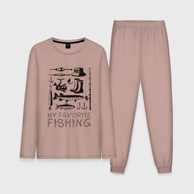 Мужская пижама с лонгсливом хлопок с принтом Моя любимая рыбалка в Белгороде,  |  | cap | coil | fishing | fishing line | float | hook | pike | spinning | spoon | trout | wellingtons | блесна | катушка | крючок | леска | поплавок | рыбалка | сапоги | спиннинг | форель | шляпа | щука