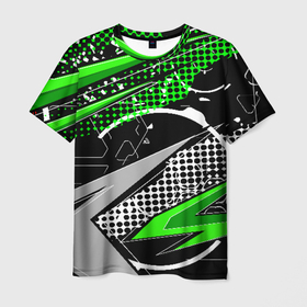 Мужская футболка 3D с принтом Black and green corners в Екатеринбурге, 100% полиэфир | прямой крой, круглый вырез горловины, длина до линии бедер | texture | абстракция | граффити | краски | линии | текстура | уличный стиль | яркая
