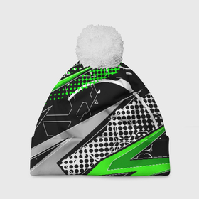 Шапка 3D c помпоном с принтом Black and green corners в Курске, 100% полиэстер | универсальный размер, печать по всей поверхности изделия | texture | абстракция | граффити | краски | линии | текстура | уличный стиль | яркая