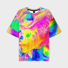 Мужская футболка oversize 3D с принтом Краски ,  |  | abstract | abstraction | color | geometry | paitnt | psy | абстракция | геометрия | краски | неоновые | психоделика