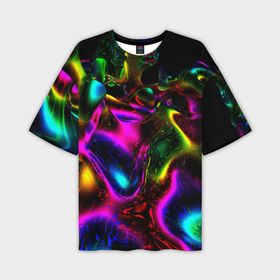 Мужская футболка oversize 3D с принтом В неоне в Санкт-Петербурге,  |  | abstract | abstraction | color | geometry | paitnt | psy | абстракция | геометрия | краски | неоновые | психоделика