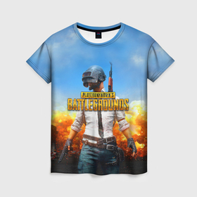 Женская футболка 3D с принтом PUBG hero ПАБГ герой в огне в Санкт-Петербурге, 100% полиэфир ( синтетическое хлопкоподобное полотно) | прямой крой, круглый вырез горловины, длина до линии бедер | battle royal | playerunknowns battlegrounds | pubg | пабг | пубг