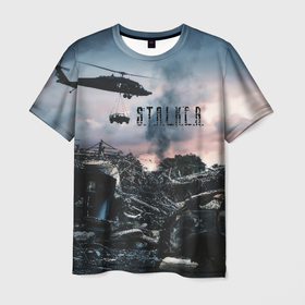 Мужская футболка 3D с принтом S.T.A.L.K.E.R    Чернобыль в Тюмени, 100% полиэфир | прямой крой, круглый вырез горловины, длина до линии бедер | s.t.a.l.k.e.r | stalker | вертолет | город призрак | радиация | разруха | разрушенный город | сталкер | чернобыль