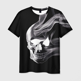 Мужская футболка 3D с принтом Wind   smoky skull в Белгороде, 100% полиэфир | прямой крой, круглый вырез горловины, длина до линии бедер | grin | jaw | orbits | skull | smoke | teeth | wind | ветер | глазницы | дым | зубы | оскал | череп