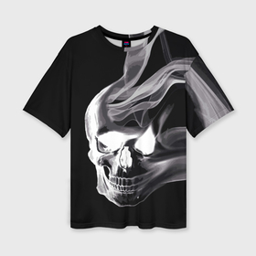 Женская футболка oversize 3D с принтом Wind   smoky skull в Санкт-Петербурге,  |  | grin | jaw | orbits | skull | smoke | teeth | wind | ветер | глазницы | дым | зубы | оскал | череп