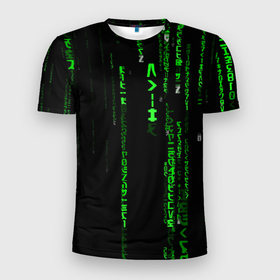 Мужская футболка 3D Slim с принтом Матрица кода в Санкт-Петербурге, 100% полиэстер с улучшенными характеристиками | приталенный силуэт, круглая горловина, широкие плечи, сужается к линии бедра | hugo weaving | pc | the matrix | код | компьютеры | матрица | матрица 4 | программист | программный код | цифры