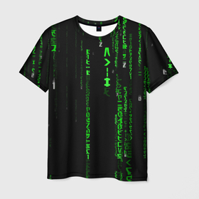 Мужская футболка 3D с принтом Матрица кода в Екатеринбурге, 100% полиэфир | прямой крой, круглый вырез горловины, длина до линии бедер | hugo weaving | pc | the matrix | код | компьютеры | матрица | матрица 4 | программист | программный код | цифры